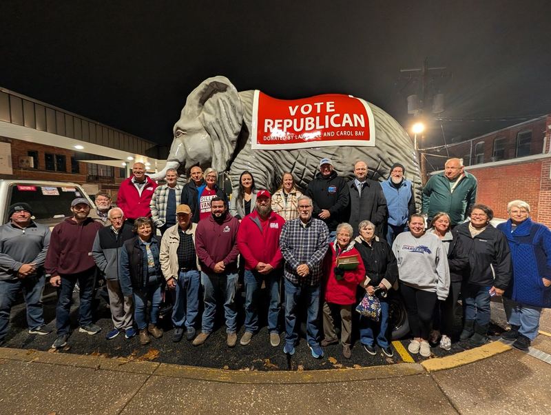 Warren County Republican Central Committee members in front of the Vote Republican elephant
